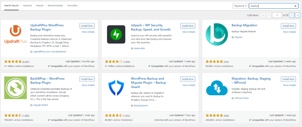 Backing up your site