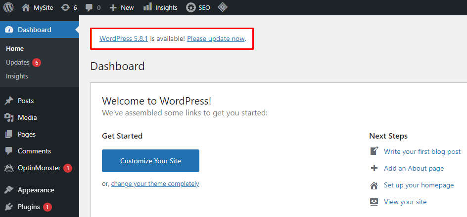 Updating the WordPress core